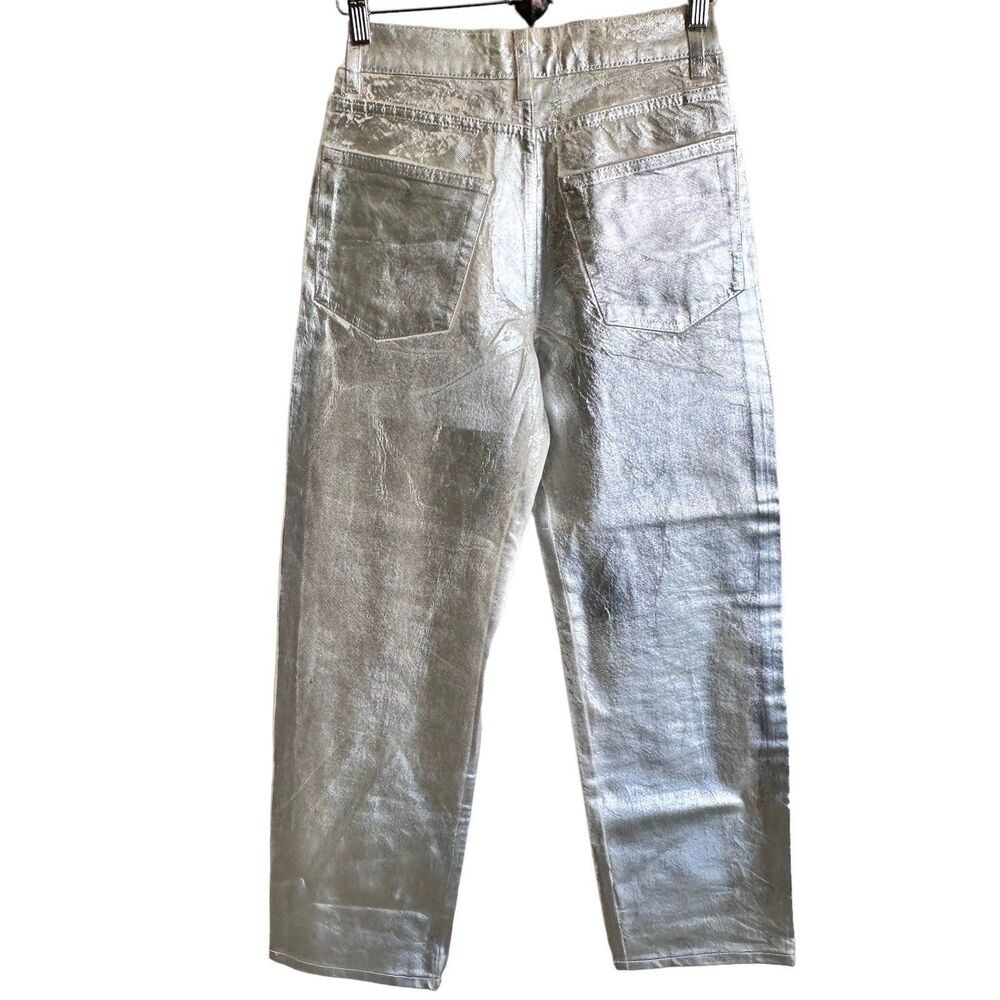 Zara mid rise boyfriend jeans metallic silver jeans size 4 NWOT - Picture 3 of 12